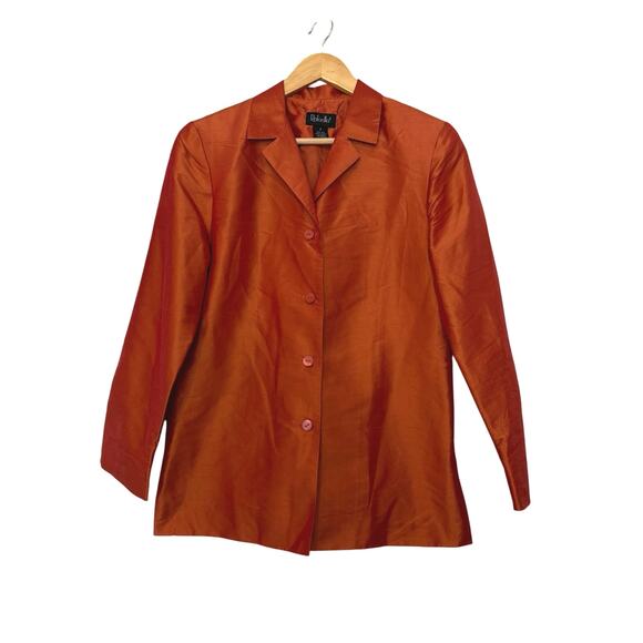 Vtg Rafaella 100% Silk Button Front Y2K Blazer Burnt Orange Womens 8 - Picture 2 of 6